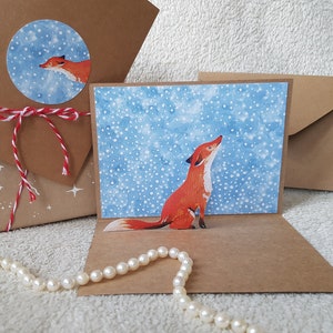 Pop up folding card fox in the snow with envelope