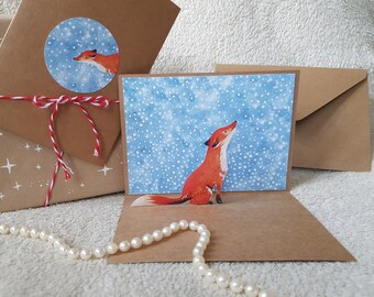 Pop up folding card fox in the snow with envelope