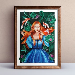 Ophelia Kunstdruck – Pre-Raphaelite Aquarell Illustration 21x29,7 cm | Shakespeare Kunstwerk