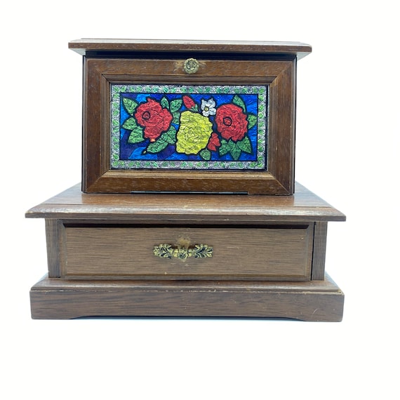 Vintage Wooden Jewelry Music Box, Made In Japan, … - image 1