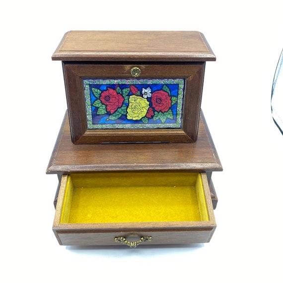 Vintage Wooden Jewelry Music Box, Made In Japan, … - image 4