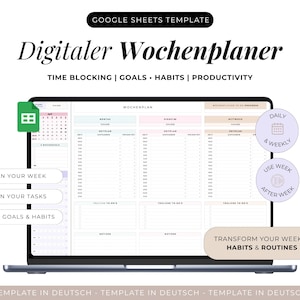 Digitaler Wochenplaner Google Sheets | Weekly Planner Vorlage | Time Blocking Planner | Habit Tracker | Produktivitätsplaner Deutsch