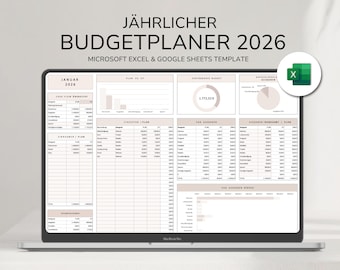 Annual Budget Planner 2026 | German | Excel & Google Sheets | Household Budget | Income and Expense Tracker | Budget Template