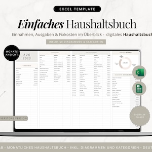 Digital Household Book Excel Version Silverstone | Financial Planner German | Income Expense Tracker | Budget Template | Minimalist