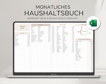 Haushaltsbuch Excel Vorlage deutsch | Monatlicher Budgetplaner | Finanzplaner Spreadsheet | Ausgaben Tracker | Budget Tabelle Digital