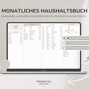 Digital Household Book Excel & Sheets | German Financial Planner | Income Expense Tracker | Aesthetic Finance Template | Minimalist