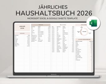 Annual Budget Book 2026 Excel Template | Budget Planner (German) | Income & Expense Tracker | Financial Planner | Google Sheets Budget