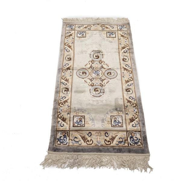 Greige Floral 2X4 Traditional Chinese Modern Oriental Rug | Oriental Natural 2'0 x 4'1 Area Rug | Handmade Home Decor Furnishings