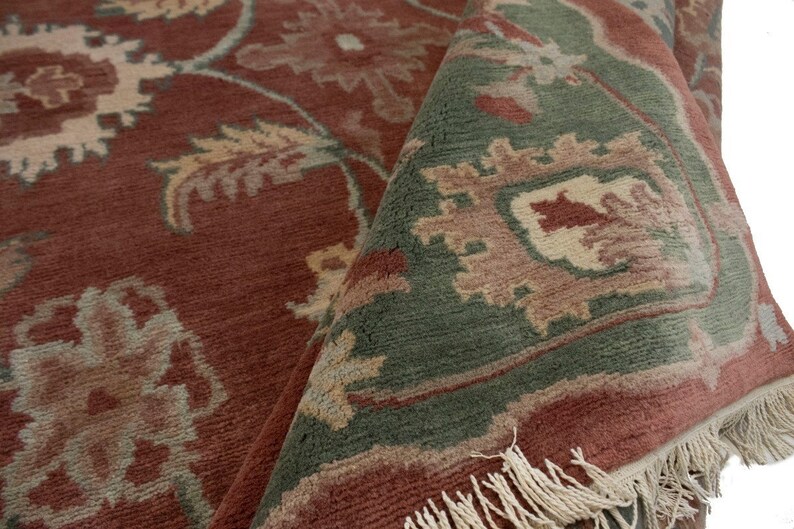 Muted Red & Green 8x10 Floral Rug Oriental Natural Etsy