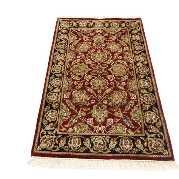 Red Floral 3X5 Traditional Classic Agra Jaipur Oriental Rug | Oriental Natural Thick Pile - Abrash | Handmade Home Decor Furnishings
