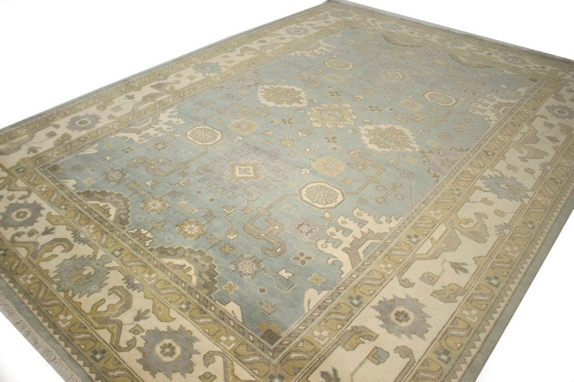 Muted Cool Gray 10x14 Floral Oushak Rug Oriental Natural Etsy