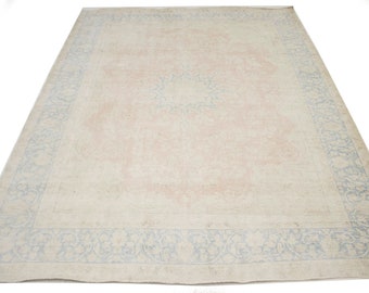 Muted Distressed Antique 10X13 Floral Rug | Oriental Natural 10X13 Area Rug | Hand Made Home Decor Furnishings