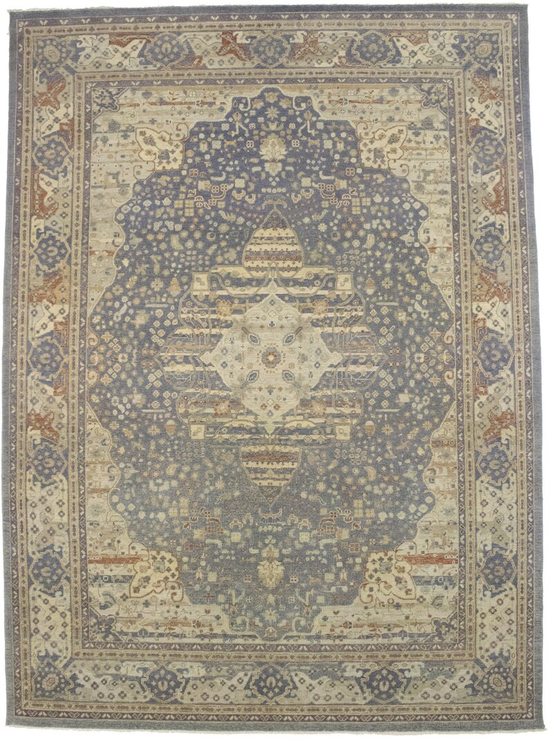 Muted Navy Blue 10x14 Floral Tribal Tabriz Rug Oriental Etsy