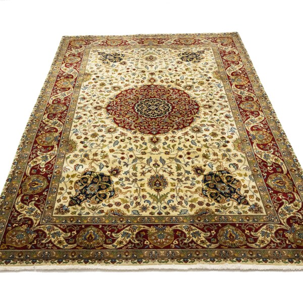 Cream Floral 6X9  Classic Agra Jaipur Oriental Rug | Oriental Natural Wool 6'0 x 8'8 Area Rug | Handmade Home Decor Furnishings