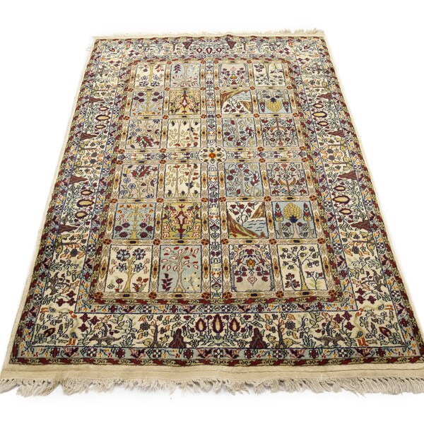 Cream Floral 4X6 Traditional Classic Agra Jaipur Oriental Rug | Natural Wool 4'0 x 6'2 Area Rug | Handmade Home Decor Furnishings