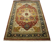 Scarlet Red 6x9 Traditional Geometric Heriz Serapi Rug Oriental Natural 8 39 8x5 39 10 Area Rug Hand Made Home Decor Furnishings
