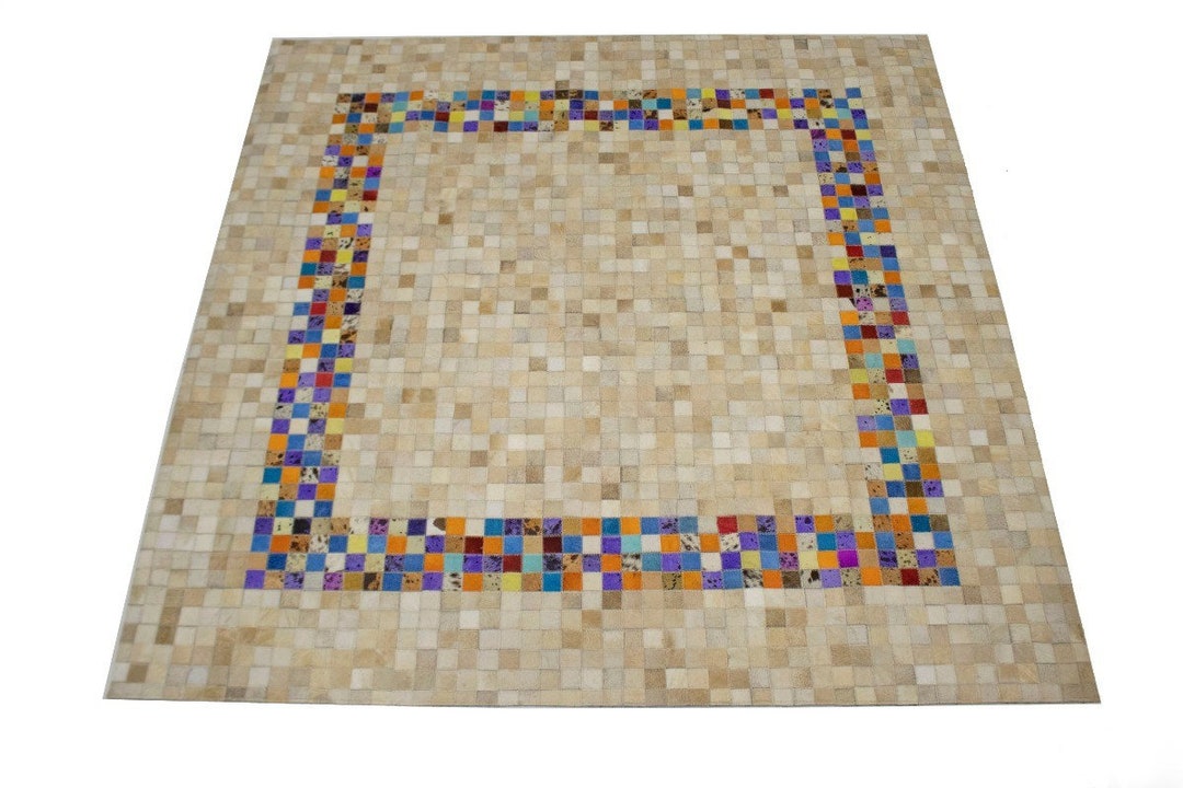 Multicolored 6x6 Modern Cowhide Leather Square Rug Oriental Natural 6 ...