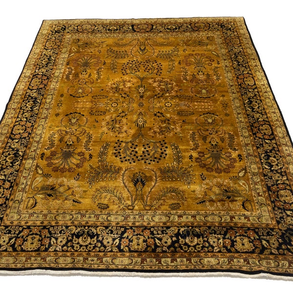 Muted Gold Floral 8X10 Traditional Classic Oriental Rug | Oriental Natural Wool 8'0 x 10'1 Area Rug | Handmade Home Decor Furnishings