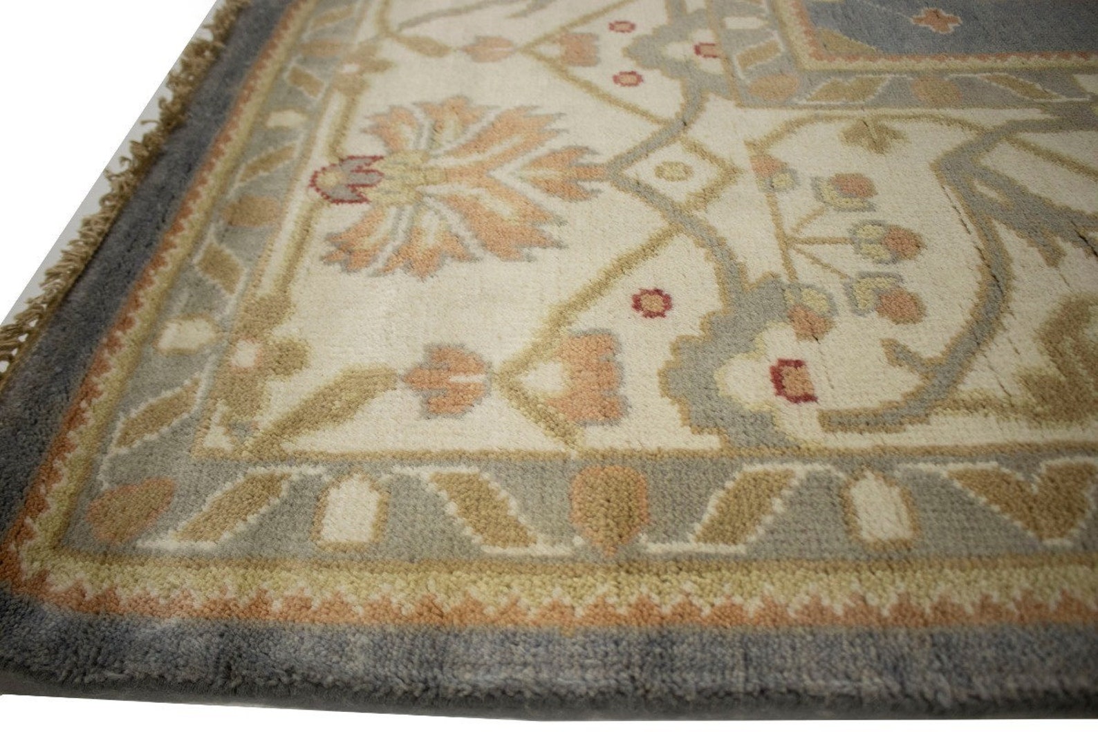 Muted Gray 10x14 Floral Oushak Rug Oriental Natural Etsy