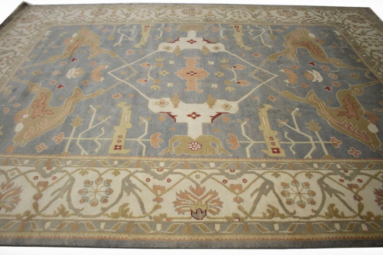 Muted Gray 10x14 Floral Oushak Rug Oriental Natural Etsy