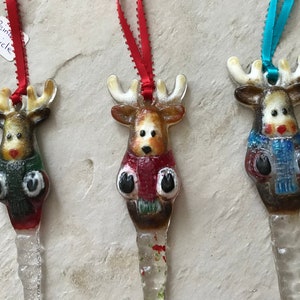 Kiln Formed Glass Reindeer Icicle Ornament Christmas Heirloom Gift One-of-a-kind image 1