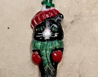 Kiln Formed Glass Cat Icicle Ornament Christmas Heirloom Gift One-of-a-kind