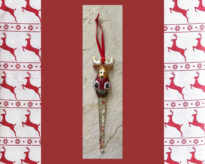Kiln Formed Glass Reindeer Icicle Ornament Christmas Heirloom Gift One-of-a-kind image 4