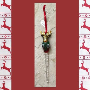 Kiln Formed Glass Reindeer Icicle Ornament Christmas Heirloom Gift One-of-a-kind image 3