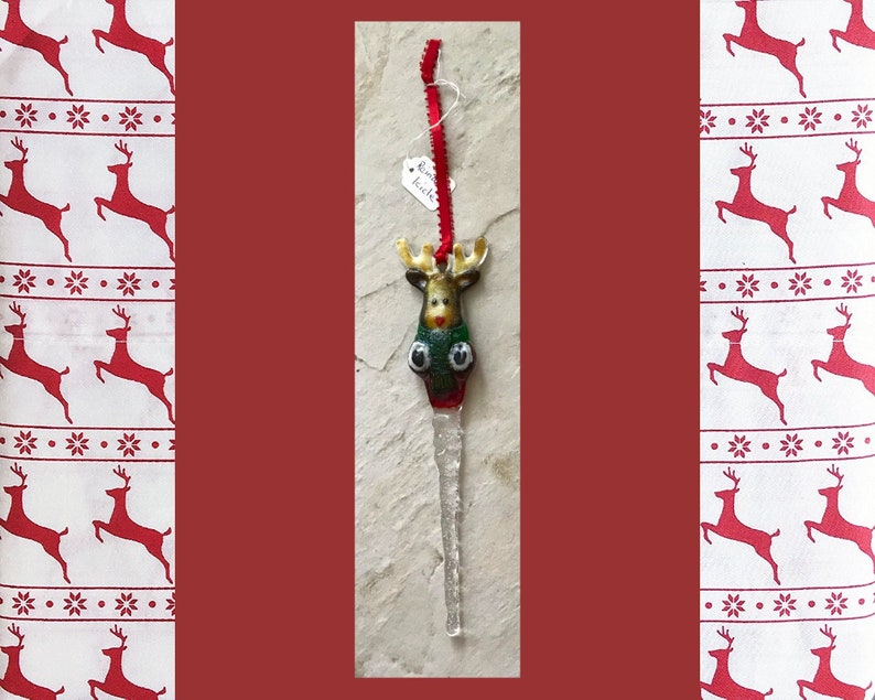 Kiln Formed Glass Reindeer Icicle Ornament Christmas Heirloom Gift One-of-a-kind image 3