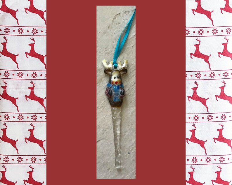 Kiln Formed Glass Reindeer Icicle Ornament Christmas Heirloom Gift One-of-a-kind image 5