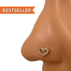 Diamond Heart Nose Stud, 20g nose rings, heart nose pin, nose jewelry, surgical steel noserings