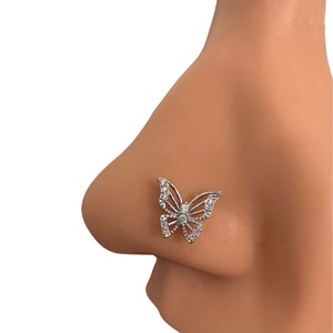 Y2K Butterfly Nose Stud, nose pin, nose jewelry, nose piercings, 20g nose rings, Nose ring with design, nose ring for pierced nose