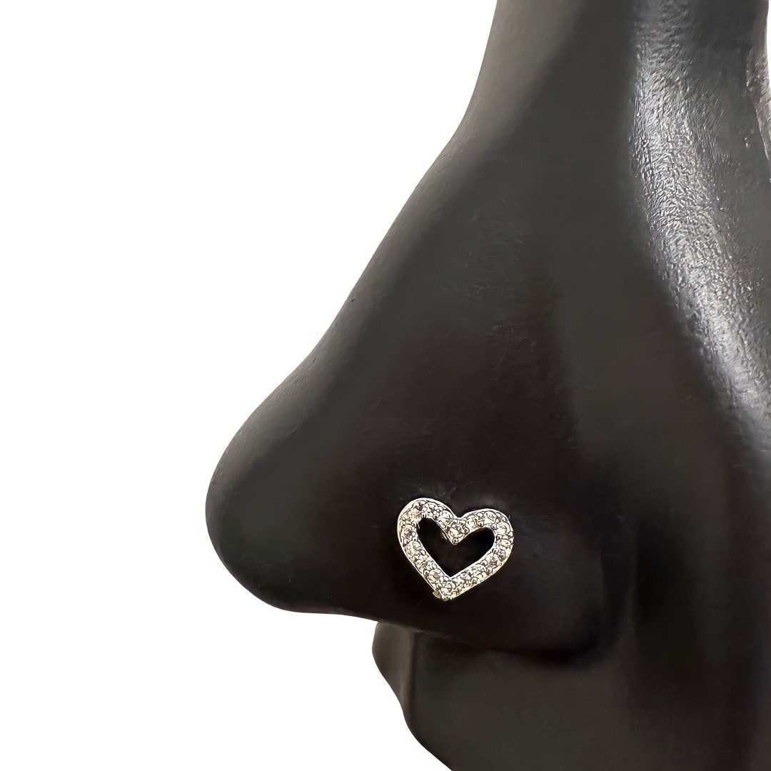 Heart Nosering, 20g Nose Stud, Silver Nose Pin, Nostril Piercing