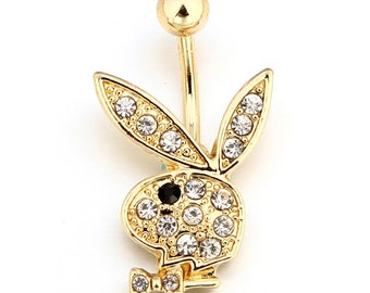 Diamond Playboy Belly Ring, surgical steel, hypoallergenic, trendy, body jewelry