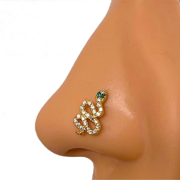 Diamond Snake nose stud, cork screw nose pin, snake nose rings, nose hoops, nose rings, nose jewelry