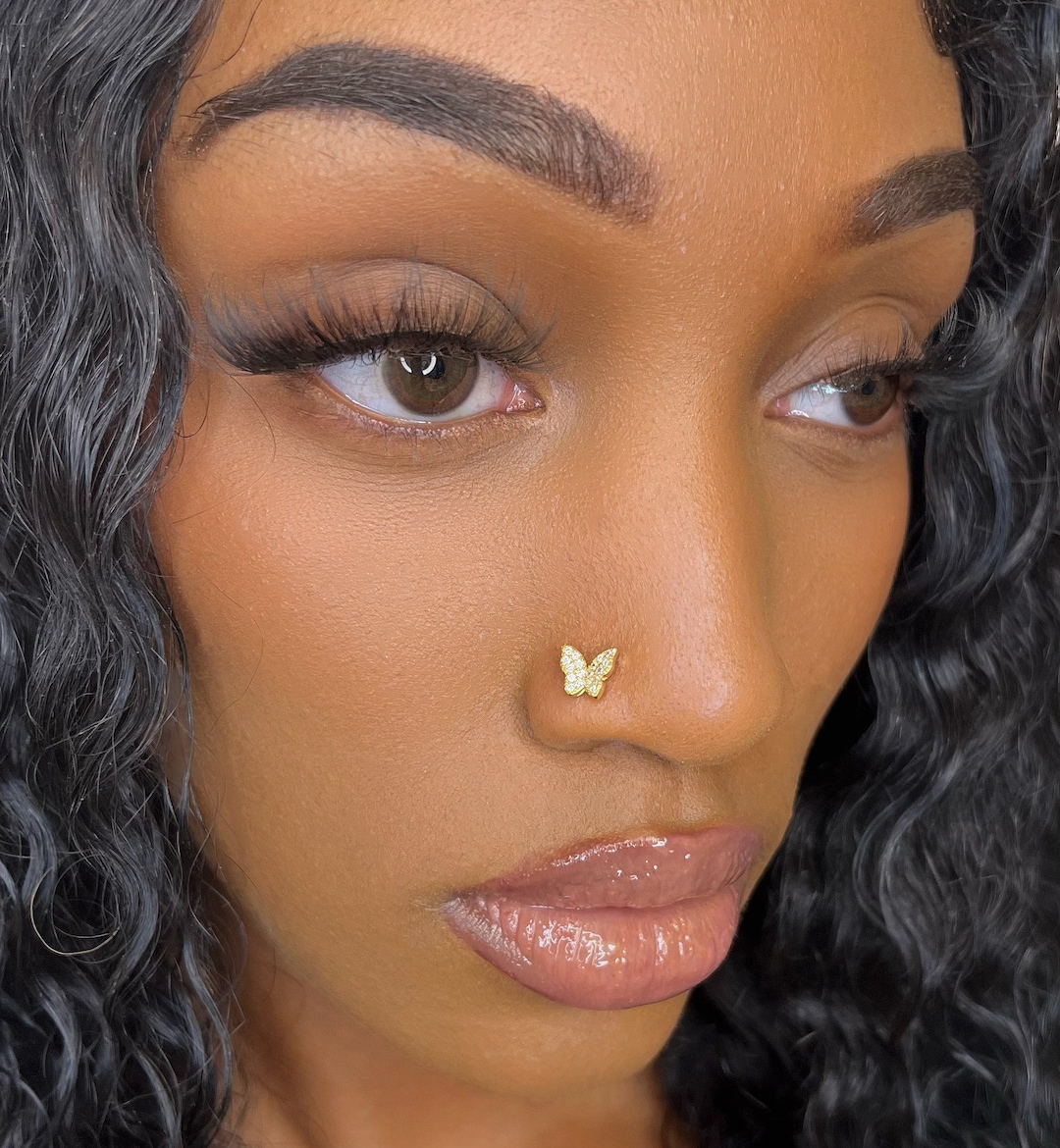 Large Butterfly Nose Stud, Nose Ring, Butterfly Nose Pins, Surgical Steel Nosering, Lshape Nose