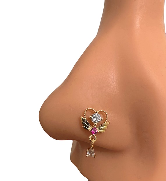 Pendentif coeur avec ailes, piercing dans le nez, anneau nasal ...