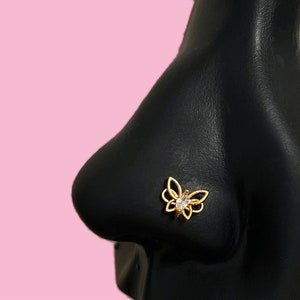 Outlined Butterfly Nose Stud, nose ring, L shape nose pin, 20g nosepin, nose hoops, nose jewelry, nose piercings