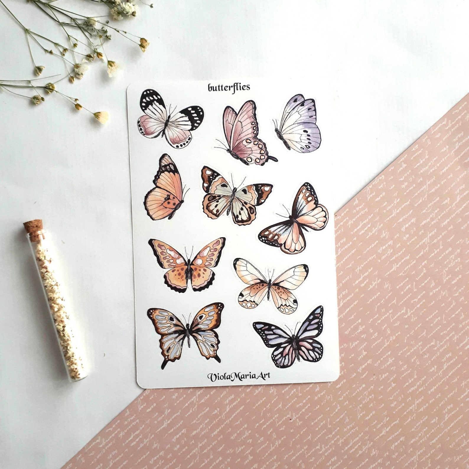 Butterflies Stickers Bullet Journal Sticker Sheet Decorative Etsy