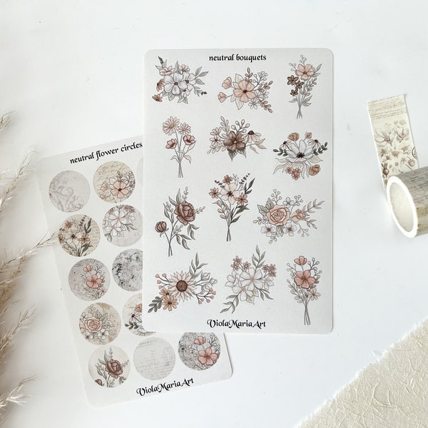 Sticker Sheet neutrale Blumensträuße | Bullet Journal Sticker | Planer Sticker | Blumen Aufkleber | Journaling Sticker