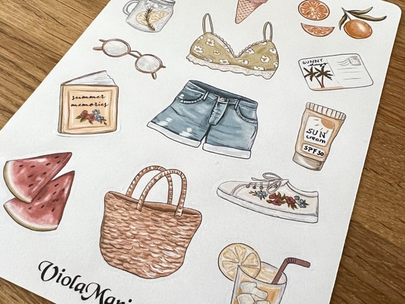 Summer Days Sticker Sheet, Bullet Journal Stickers 