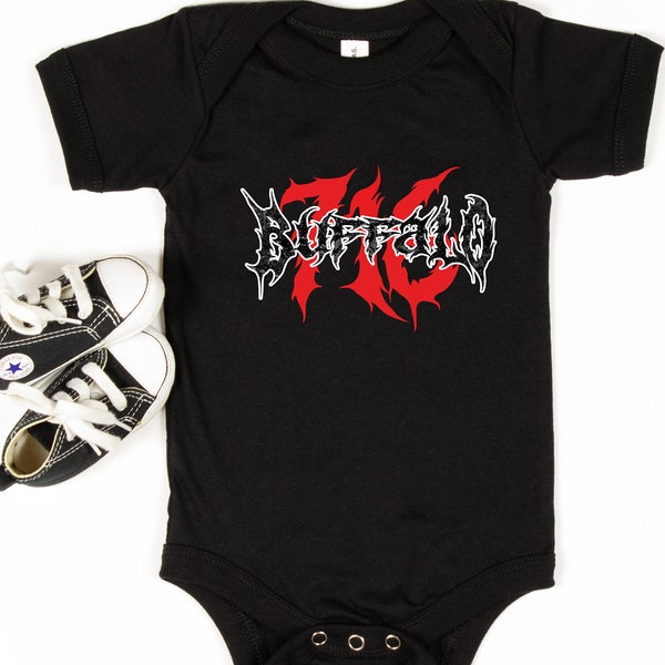 Heavy Metal Gothic 716 Buffalo Bodysuit | Bills Football, Bills Mafia, Baby Shower, Baby Gift, Baby Outfit