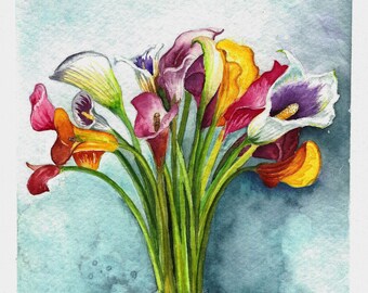 Calla Lily flowers watercolor painting art print