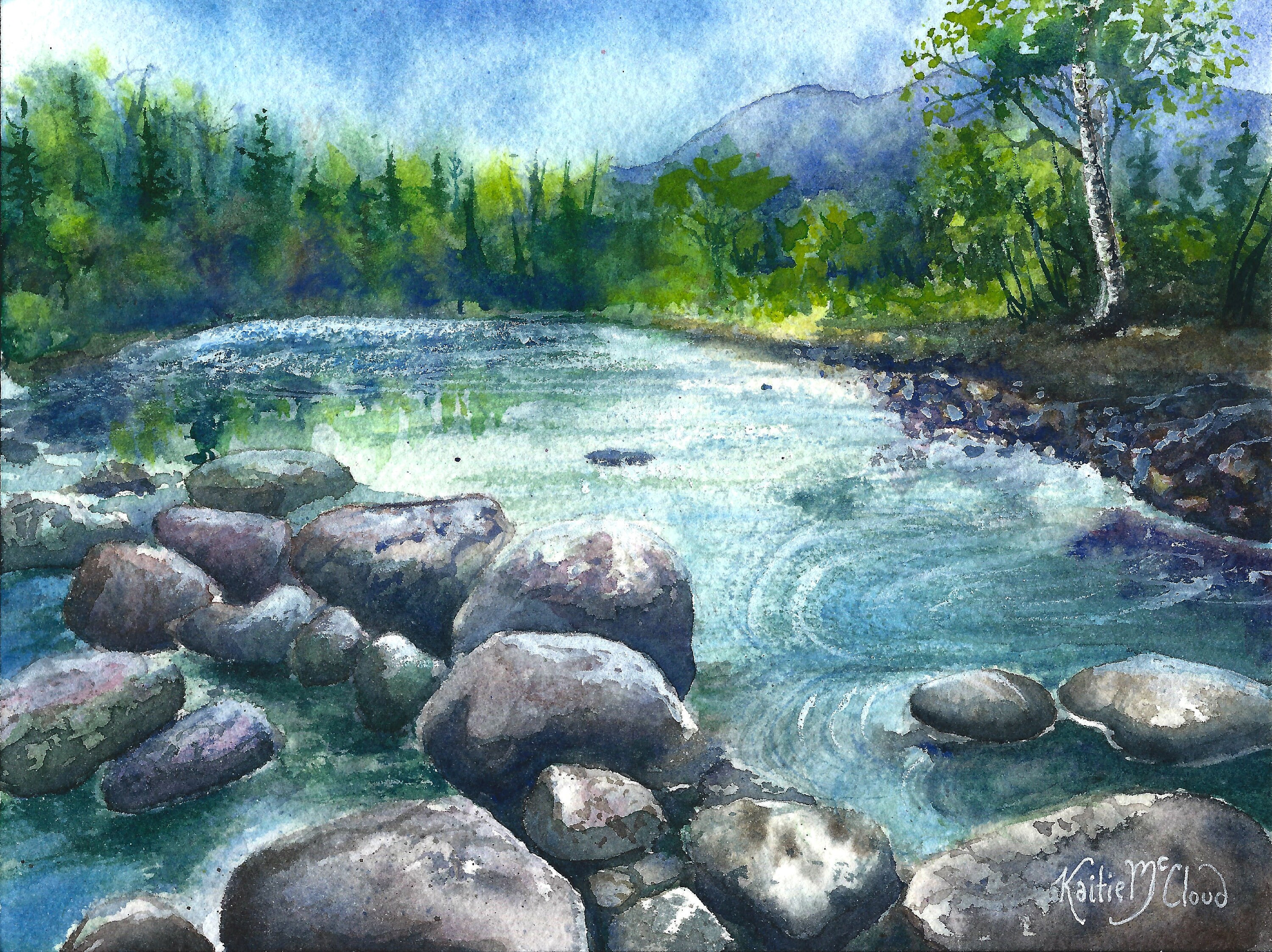 Original Watercolor Painting Eagle River Alaska Landscape Scenery Framed  Artwork Kaitlin Mccloud - Etsy, image size:3000x2245