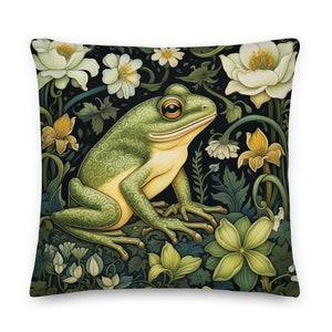 William Morris Inspired, Floral Botanical Frog Throw Pillow, Cottagecore, Home Decor, Frog Lover, Home Decorative , Pillow, Cushion,