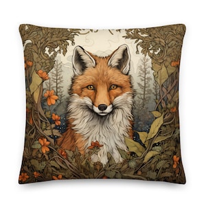 William Morris Fox in the Wild Throw Pillow, Arts & Crafts, Home Decor, Floral, Botanical, Patterns, Pillow, Cushion, Nature, Easter Gift