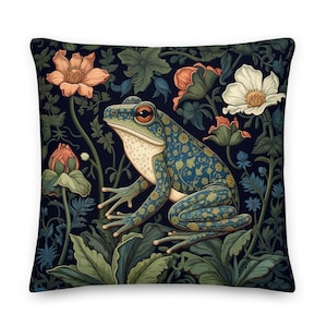 William Morris The Unusual Frog Throw Pillow, Art Nouveau, Home Decor, Floral, Botanical, Emerald  Forest Green, Pillow, Cushion