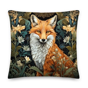 William Morris Flower Fox Throw Pillow, Arts & Crafts, Home Decor, Floral, Botanical, Patterns, Pillow, Cushion, Nature, Easter Gift