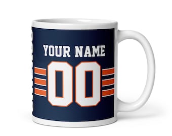 Tazza da football con nome e numero di Chicago, regalo per papà, regalo per mamma, regalo unico e personalizzato, Babbo Natale segreto, Kris Kringle, regalo di compleanno, Natale