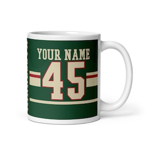 Minnesota Custom Name & Number Ice Hockey Mug, #1 Hockey Fan, Jersey, Gift for Dad, Gift for Mom, Sports Fan, Personalize, Wild